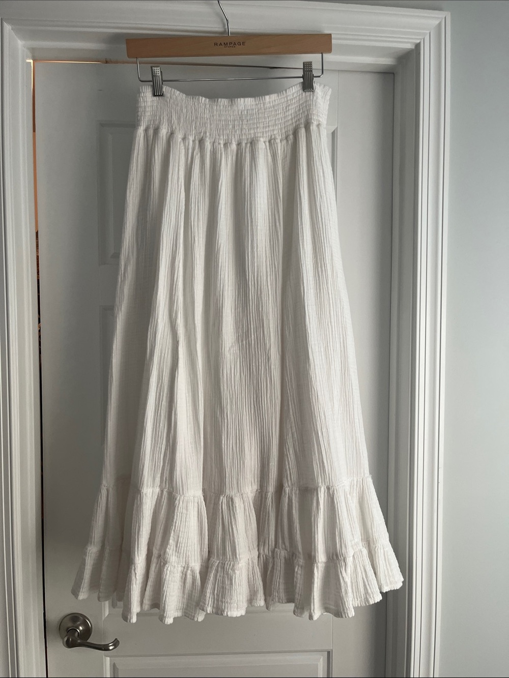 American Eagle Outfitters White Smocked Tiered Maxi Skirt